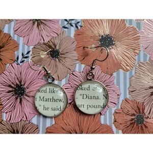 Diana and Matthew pendant earrings made from A Discovery of Witches book pages